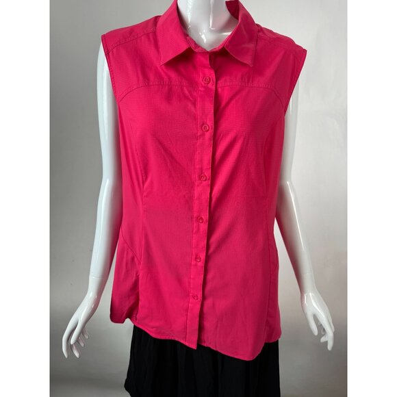 Magellan Outdoors Fish Gear Pink Sleeveless Button-Up Shirt XL Womens Polyester - Picture 10 of 16
